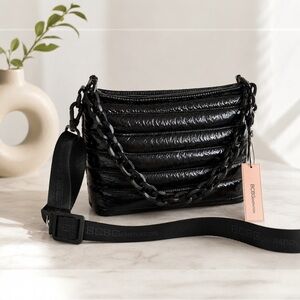 NWT BCBGeneration Black Quilted Puffer Crossbody Bag Chain Strap